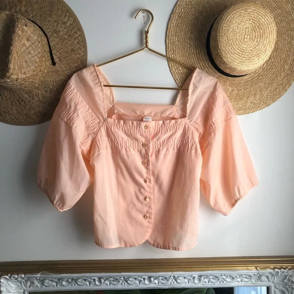 True Vintage Puff Sleeve Creamsicle Blouse Top - Picture 1 of 9